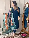 Women's Viscose Silk Blend Embroidered Straight Kurta with Viscose Silk Blend Pant and Jaquard Laced Dupatta Sets
