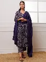 Women's Rayon Blend Anarkali Printed Kurta with Pant & Dupatta